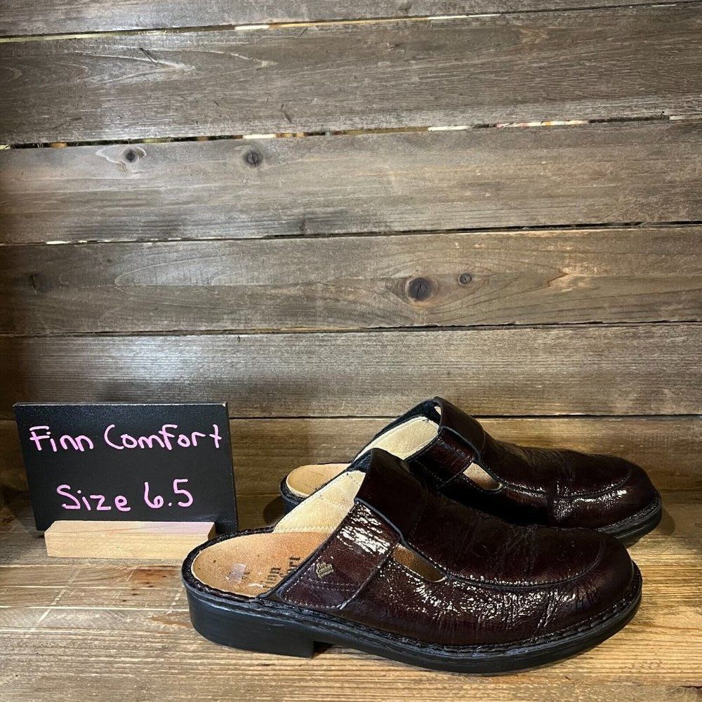 Womens Finn Comfort Maroon Patent Leather Clogs Mules Slip‎ On Shoes 9 C UK 6.5